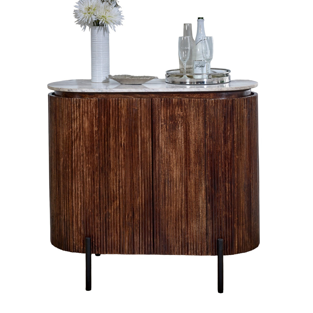 Solid Mango Wood Storage Cabinet With Marble Top - Opal
