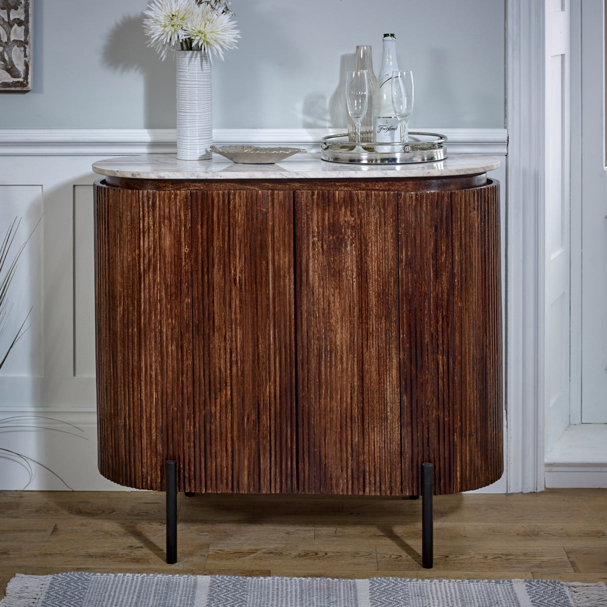 Solid Mango Wood Storage Cabinet With Marble Top - Opal