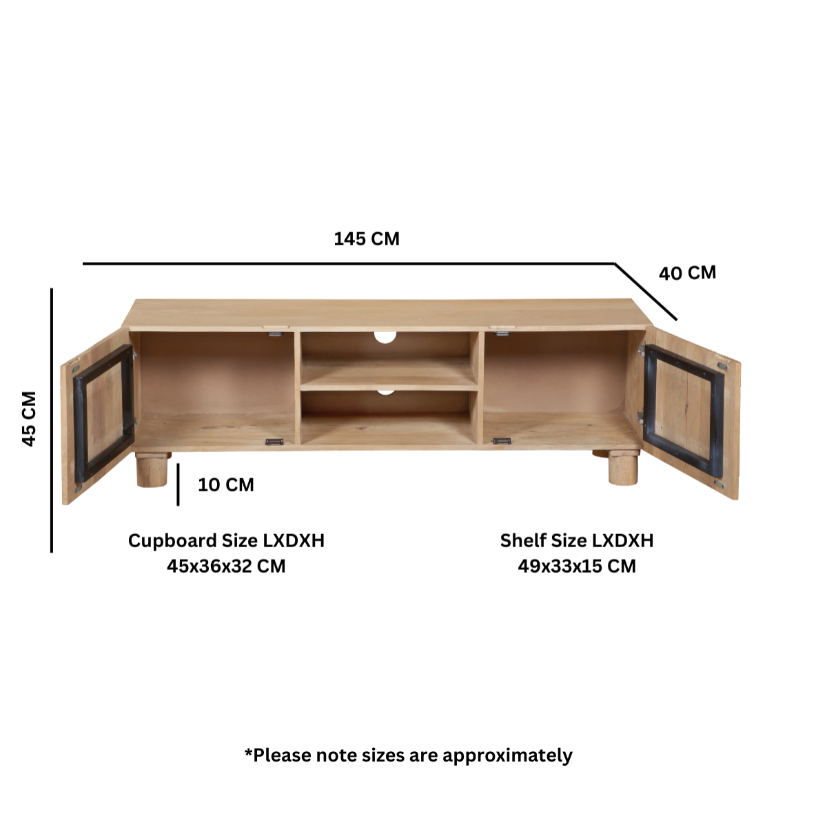 Solid Mango Wood TV Stand With 2 Doors - Austin