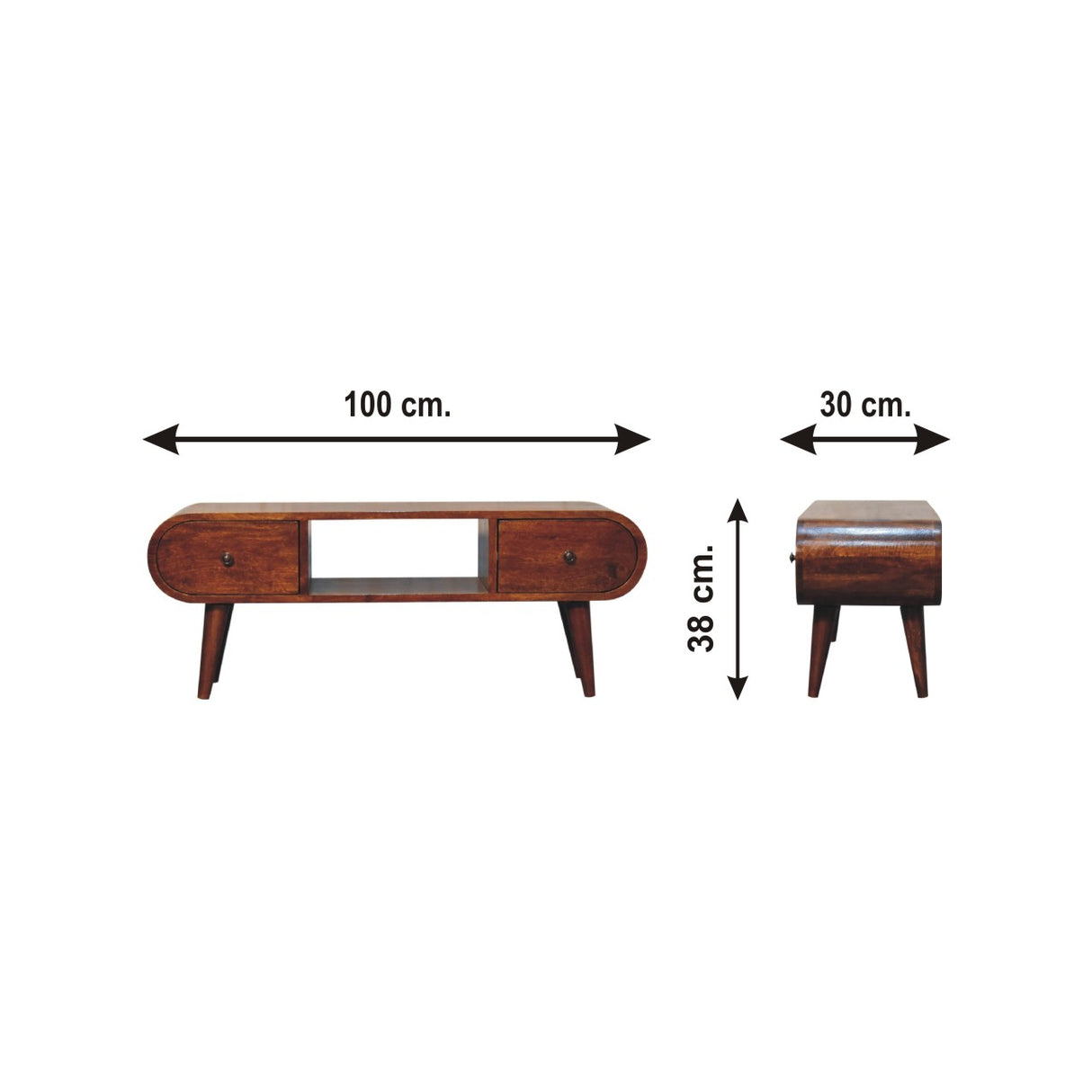 Solid Mango Wood TV Stand With 2 Drawers - London