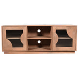 Solid Mango Wood TV Stand With 2 Fluted Glass Doors - Indus