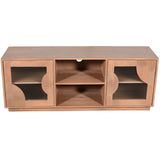 Solid Mango Wood TV Stand With 2 Fluted Glass Doors - Indus