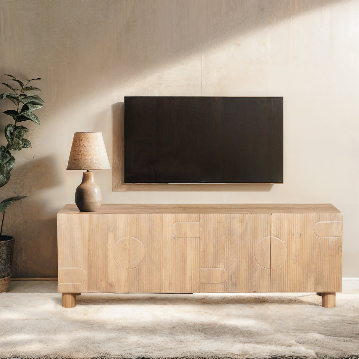 Solid Mango Wood TV Stand With 4 Doors - Austin