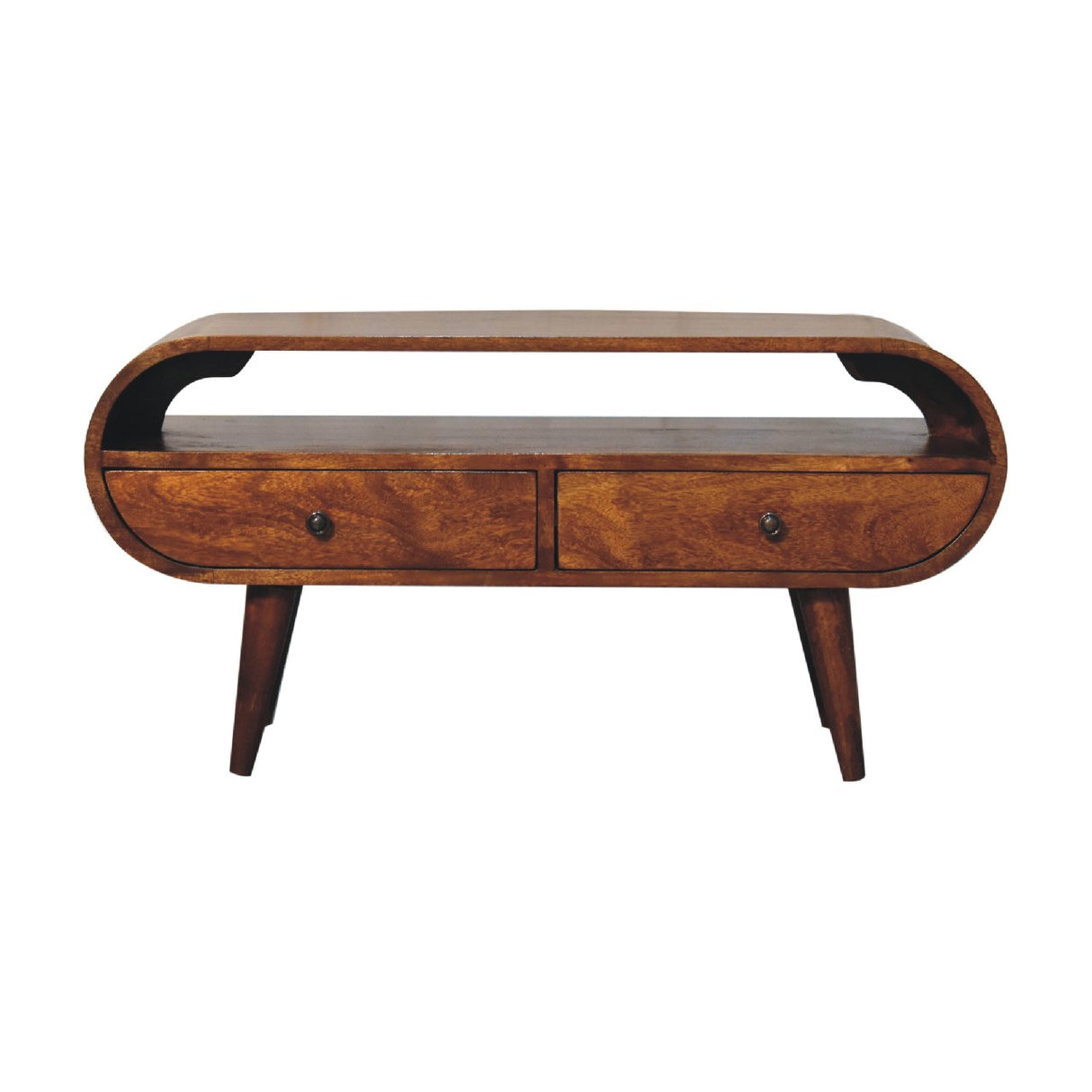 Solid Mango Wood TV Stand Circular With 2 Drawers - Birmingham
