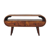 Solid Mango Wood TV Stand Circular With 2 Drawers - Birmingham