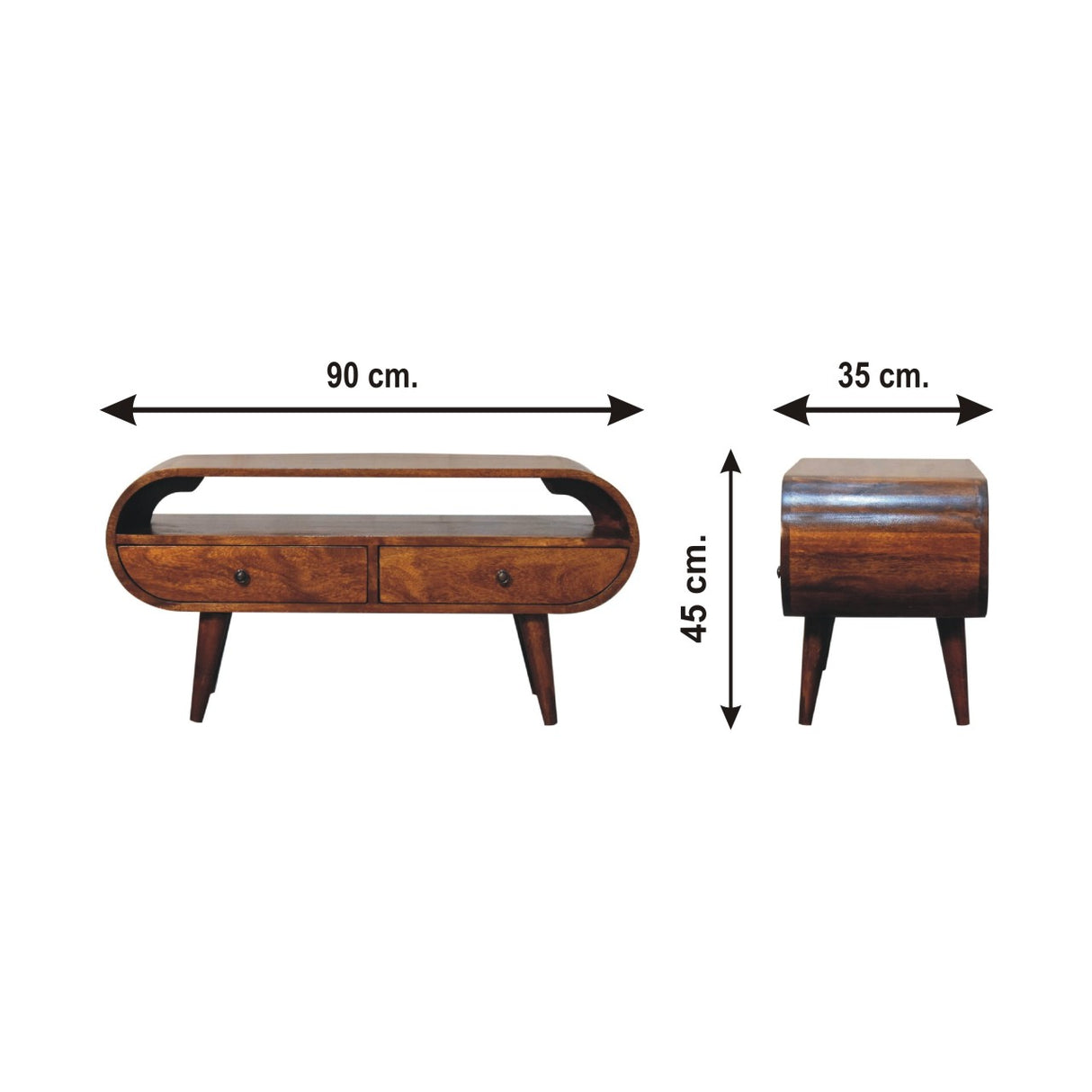 Solid Mango Wood TV Stand Circular With 2 Drawers - Birmingham