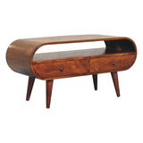 Solid Mango Wood TV Stand Circular With 2 Drawers - Birmingham