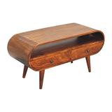 Solid Mango Wood TV Stand Circular With 2 Drawers - Birmingham