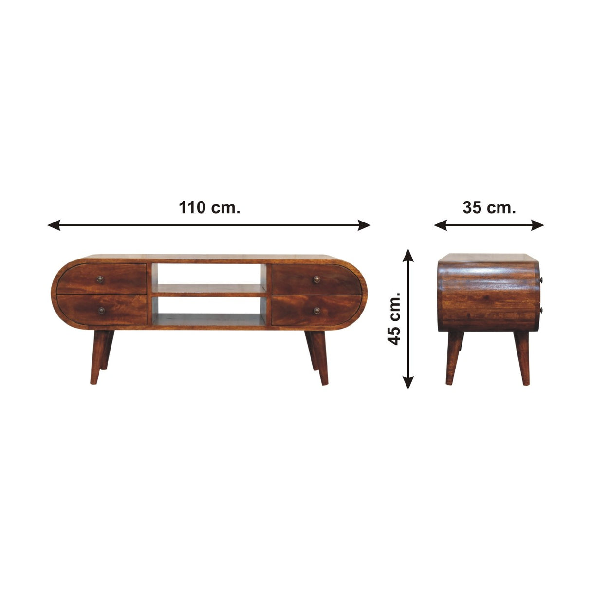Solid Mango Wood TV Stand Circular With 4 Drawers - Birmingham
