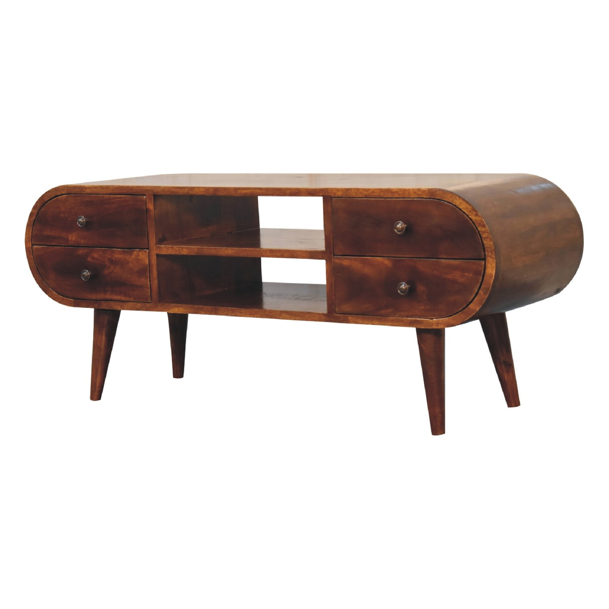 Solid Mango Wood TV Stand Circular With 4 Drawers - Birmingham