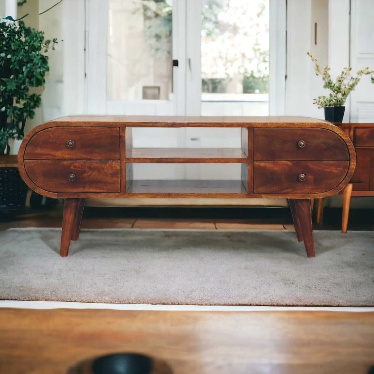 Solid Mango Wood TV Stand Circular With 4 Drawers - Birmingham