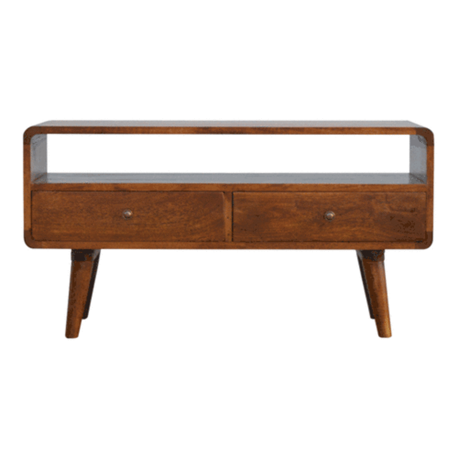 Solid Mango Wood TV Stand Curved With 2 Drawers - Gloucester