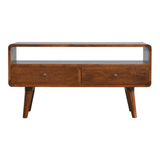 Solid Mango Wood TV Stand Curved With 2 Drawers - Gloucester