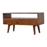 Solid Mango Wood TV Stand Curved With 2 Drawers - Gloucester