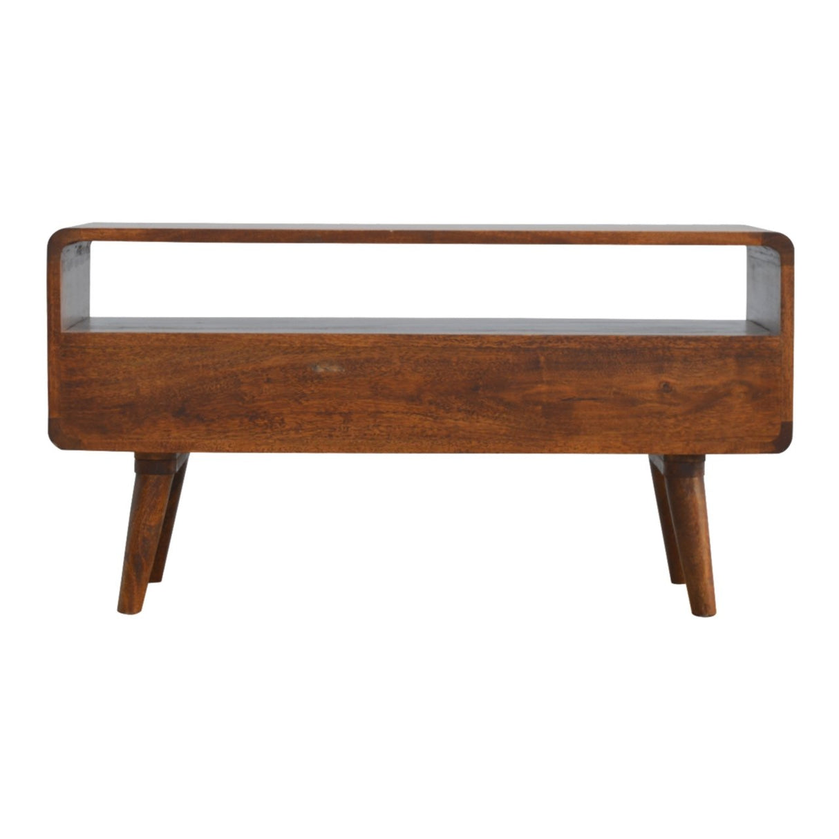 Solid Mango Wood TV Stand Curved With 2 Drawers - Gloucester