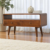 Solid Mango Wood TV Stand Curved With 2 Drawers - Gloucester