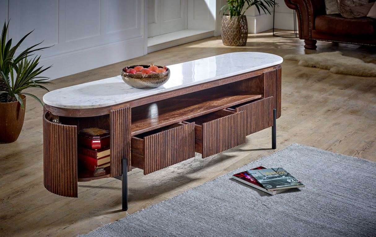 Solid Mango Wood TV Stand With Marble Top - Opal
