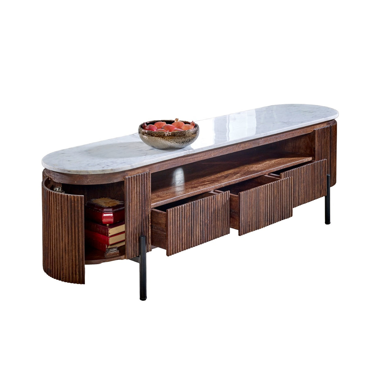 Solid Mango Wood TV Stand With Marble Top - Opal
