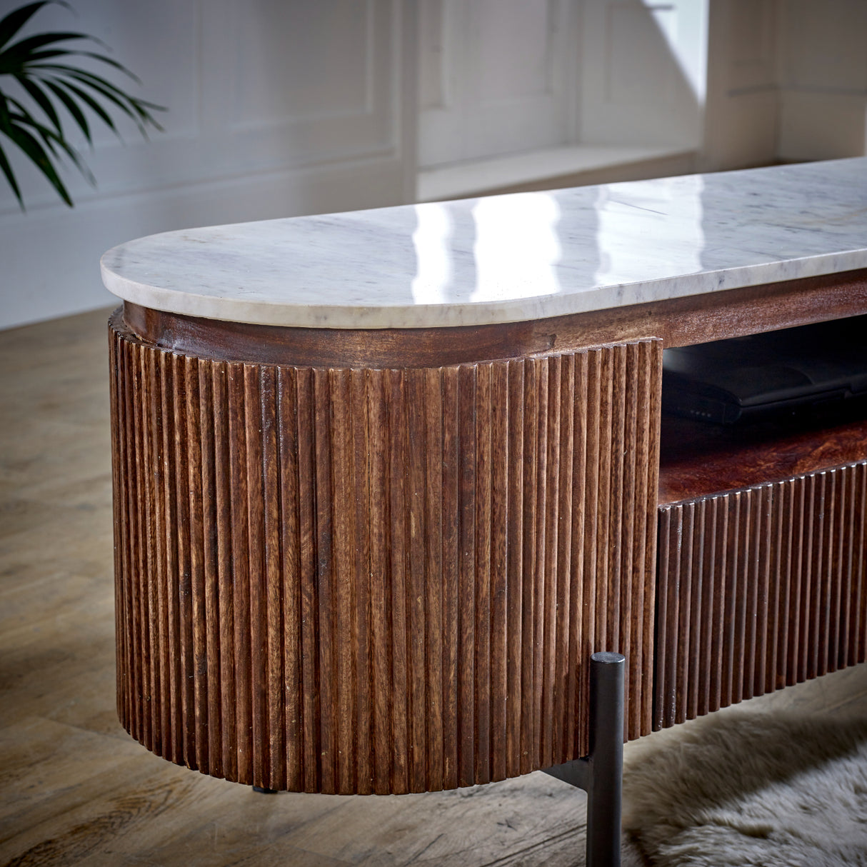 Solid Mango Wood TV Stand With Marble Top - Opal