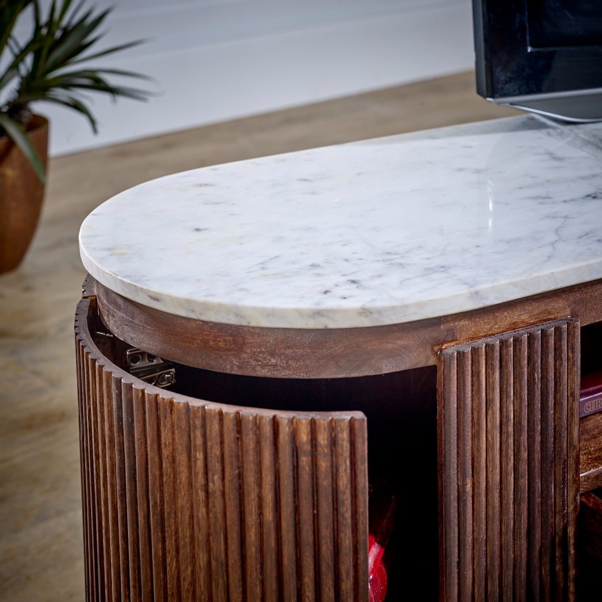 Solid Mango Wood TV Stand With Marble Top - Opal