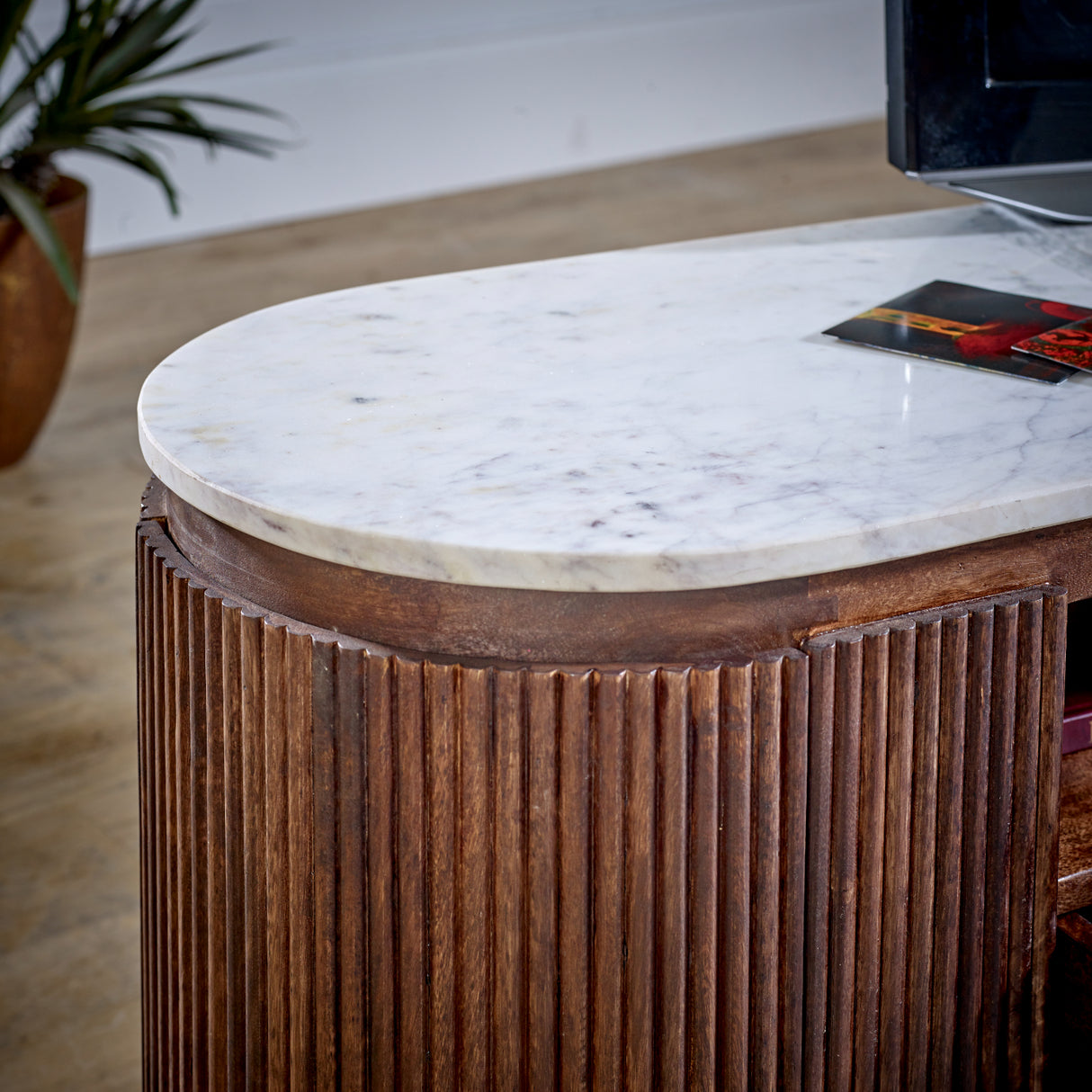 Solid Mango Wood TV Stand With Marble Top - Opal
