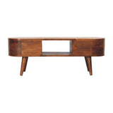 Solid Mango Wood TV Stand Round And Open With 2 Drawers - Birmingham