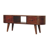 Solid Mango Wood TV Stand Round And Open With 2 Drawers - Birmingham