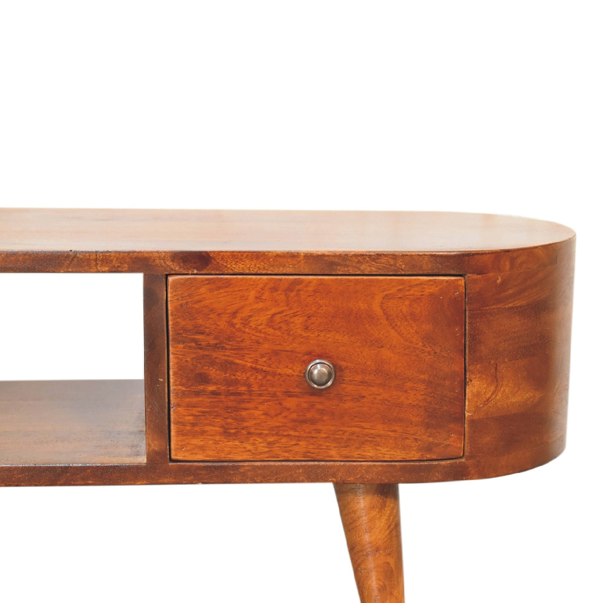 Solid Mango Wood TV Stand Round And Open With 2 Drawers - Birmingham