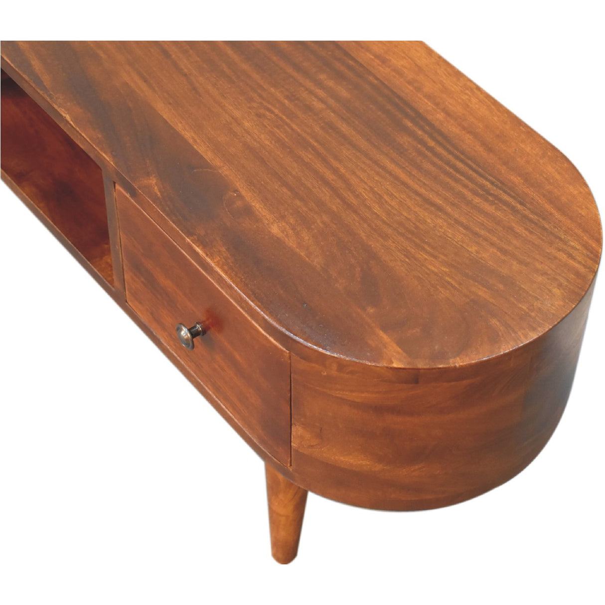 Solid Mango Wood TV Stand Round And Open With 2 Drawers - Birmingham