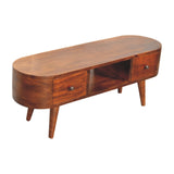 Solid Mango Wood TV Stand Round And Open With 2 Drawers - Birmingham