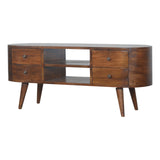 Solid Mango Wood TV Stand Rounded With 4 Drawers - Chester