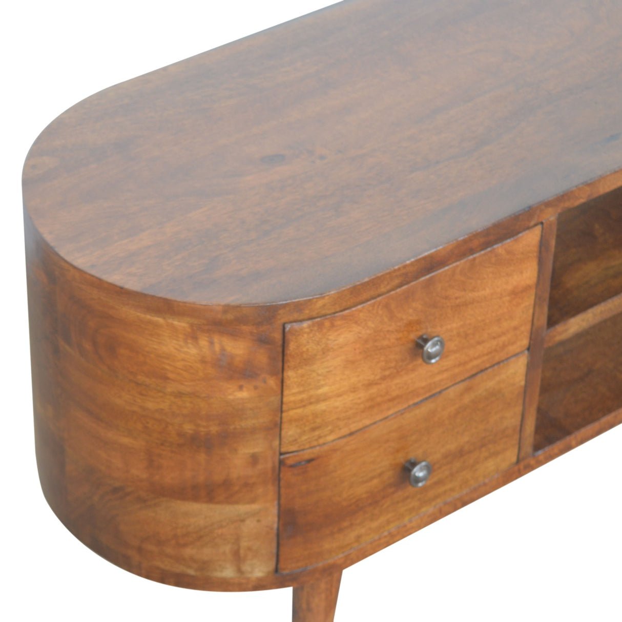 Solid Mango Wood TV Stand Rounded With 4 Drawers - Chester