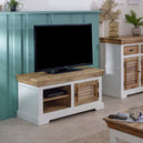 Solid Mango Wood TV Stand With 1 Door And 2 Shelves - Alfie