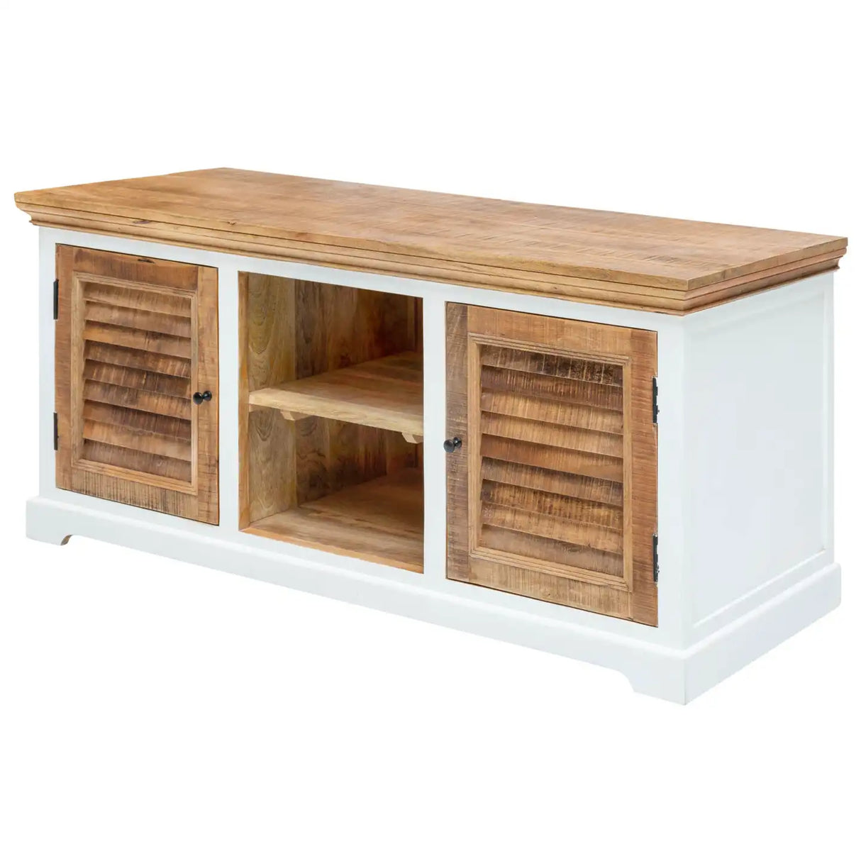 Solid Mango Wood TV Stand With 2 Doors And 2 Shelves - Alfie