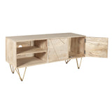 Solid Mango Wood TV Stand With 2 Doors And 2 Shelves - Light Gold
