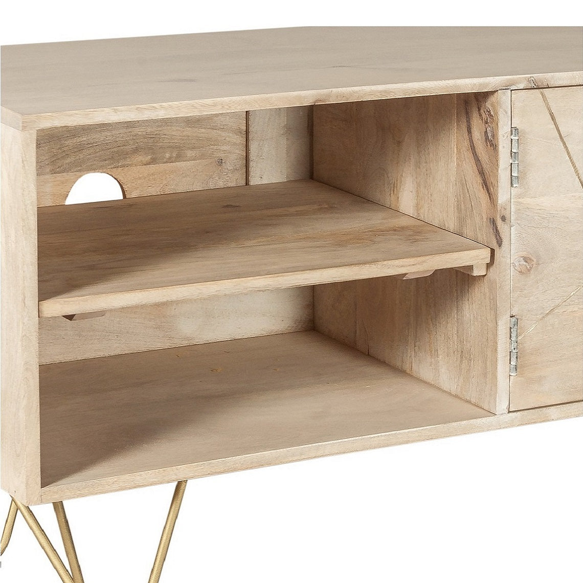 Solid Mango Wood TV Stand With 2 Doors And 2 Shelves - Light Gold