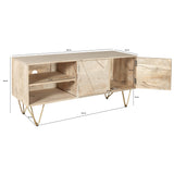 Solid Mango Wood TV Stand With 2 Doors And 2 Shelves - Light Gold