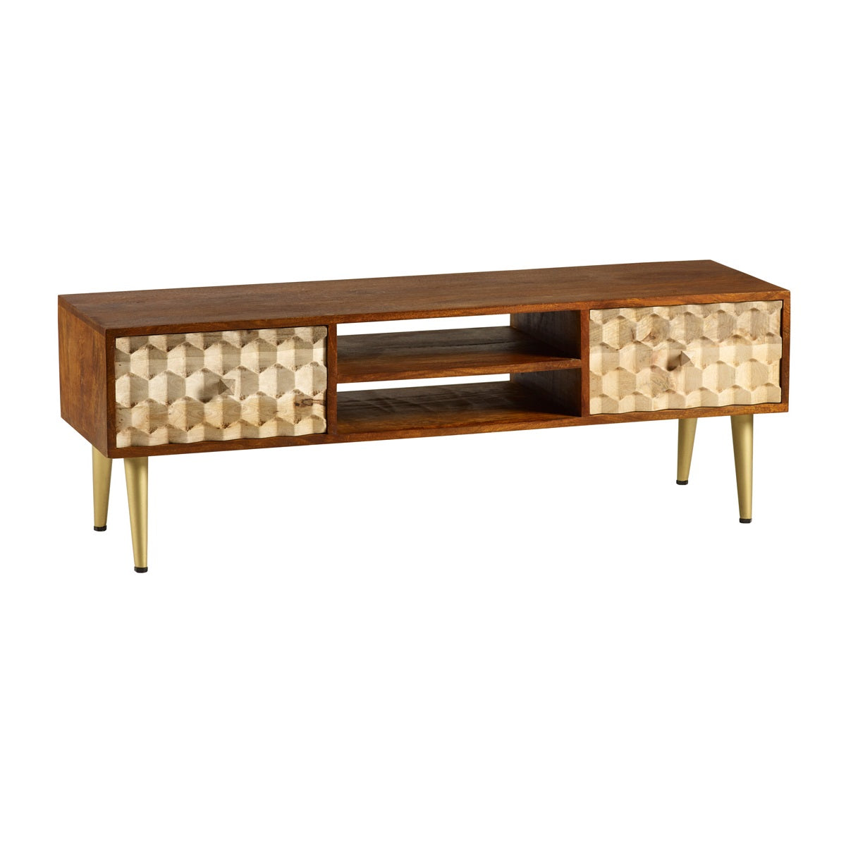 Solid Mango Wood TV Stand With 2 Drawers And 2 Shelves - Edison