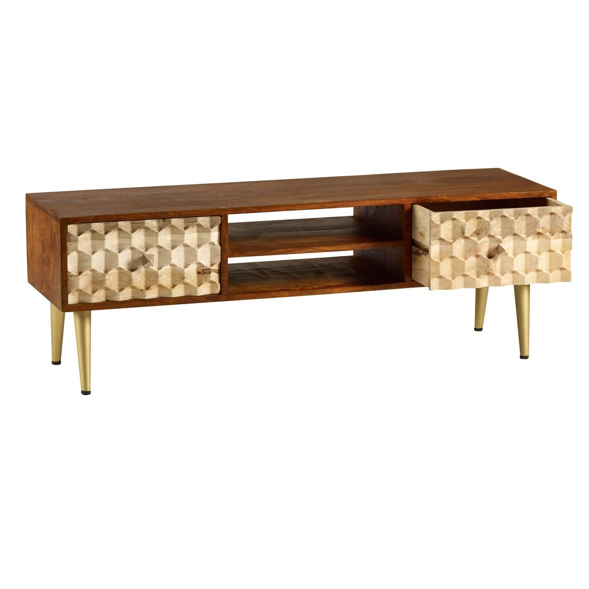 Solid Mango Wood TV Stand With 2 Drawers And 2 Shelves - Edison