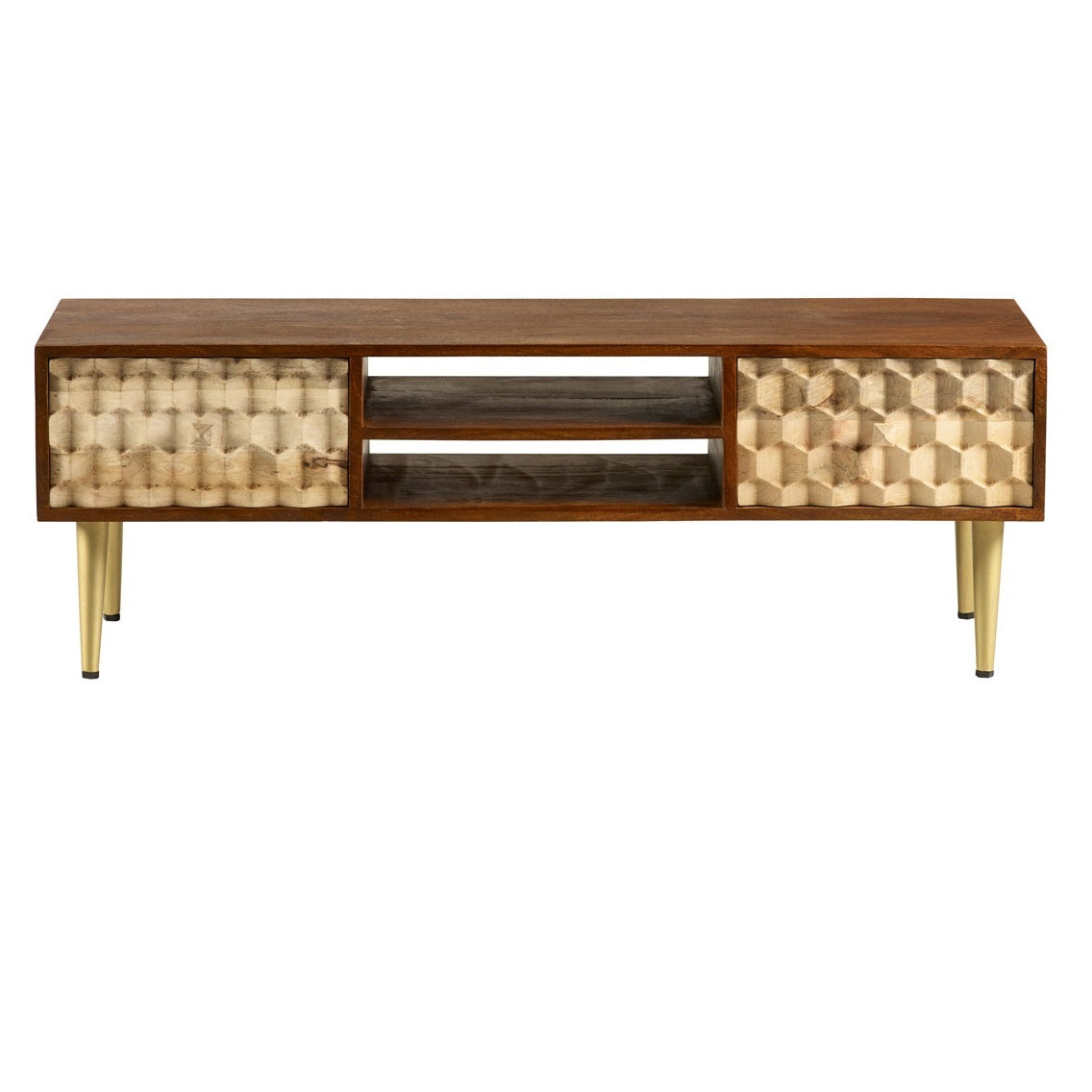 Solid Mango Wood TV Stand With 2 Drawers And 2 Shelves - Edison