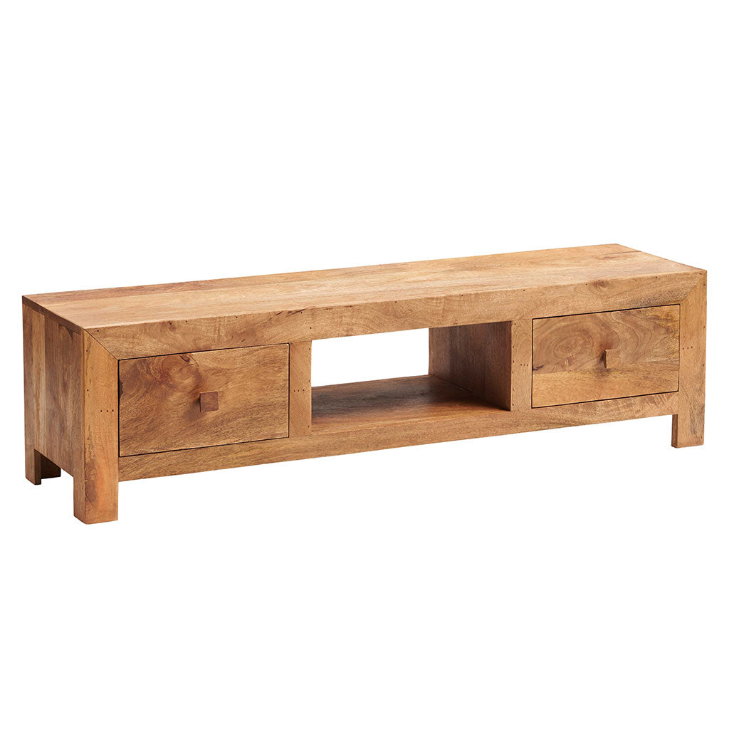 Solid Mango Wood TV Stand With 2 Drawers - Toko