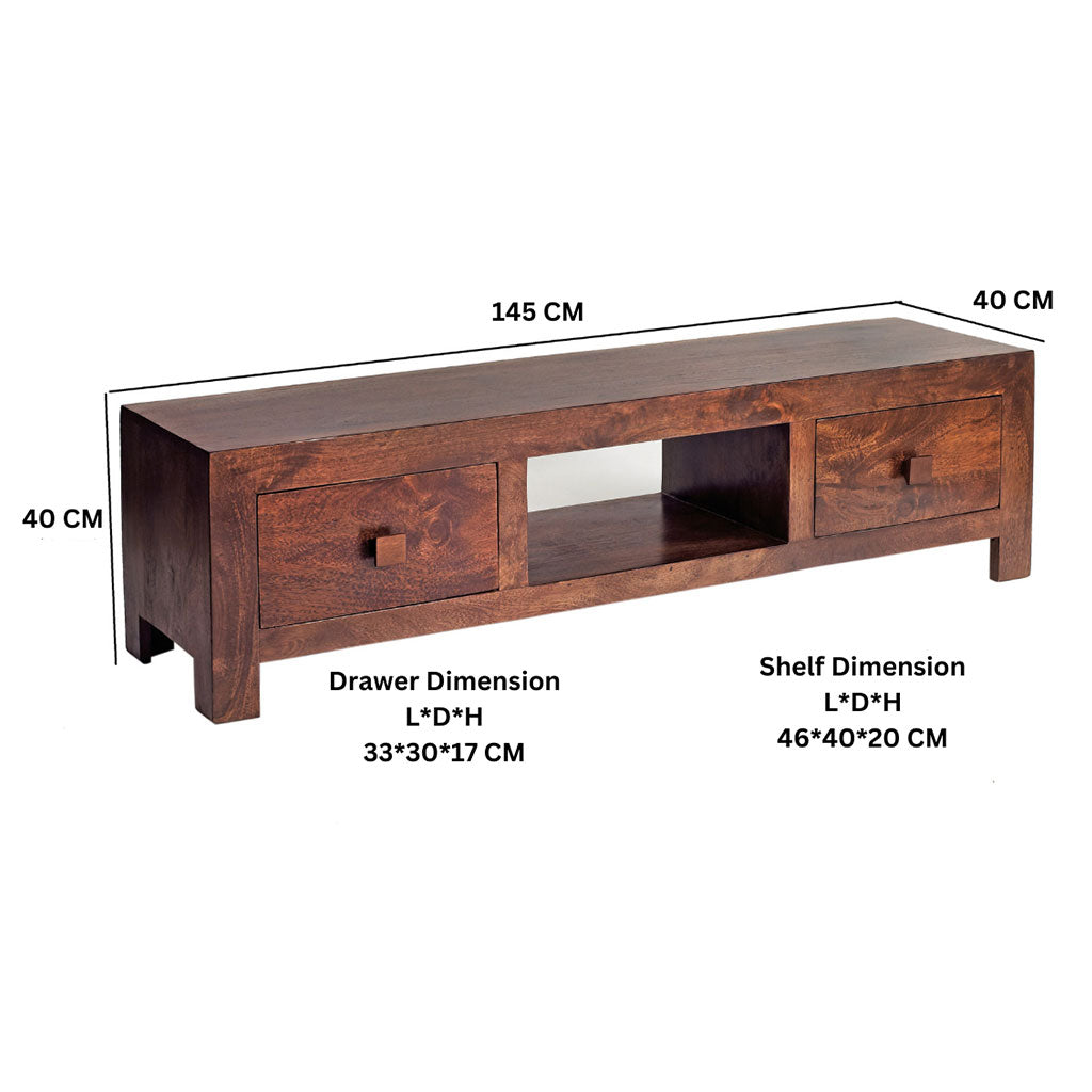 Solid Mango Wood TV Stand With 2 Drawers - Toko