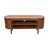 Solid Mango Wood TV Stand With 2 Shelves - Inverley Designs