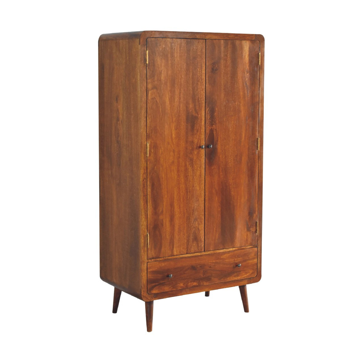 Solid Mango Wood Wardrobe Curved With 2 Doors And 1 Drawer - Gloucester