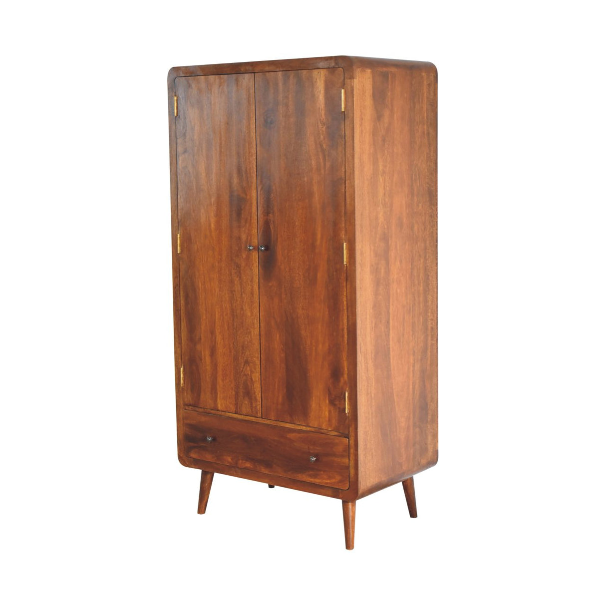 Solid Mango Wood Wardrobe Curved With 2 Doors And 1 Drawer - Gloucester