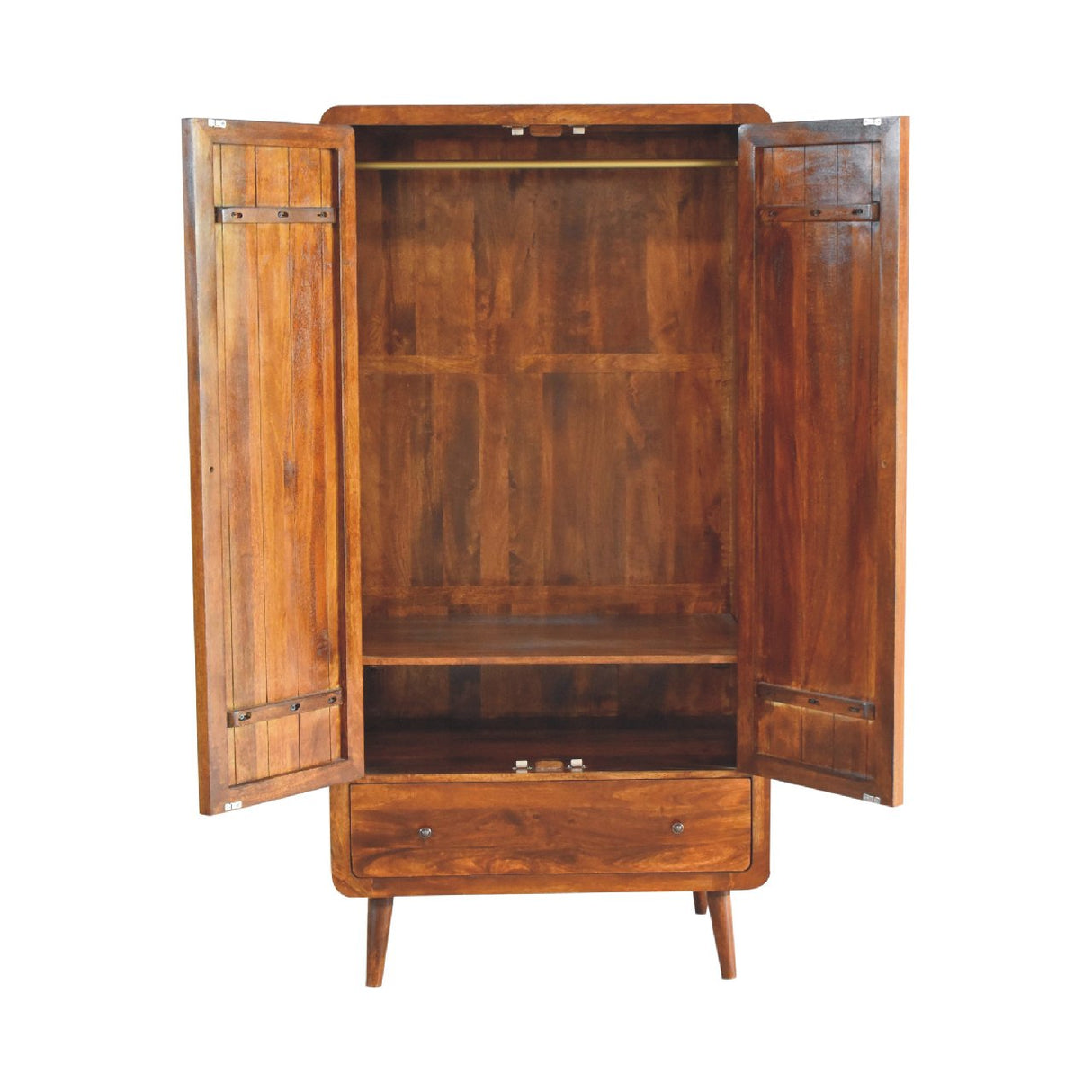 Solid Mango Wood Wardrobe Curved With 2 Doors And 1 Drawer - Gloucester