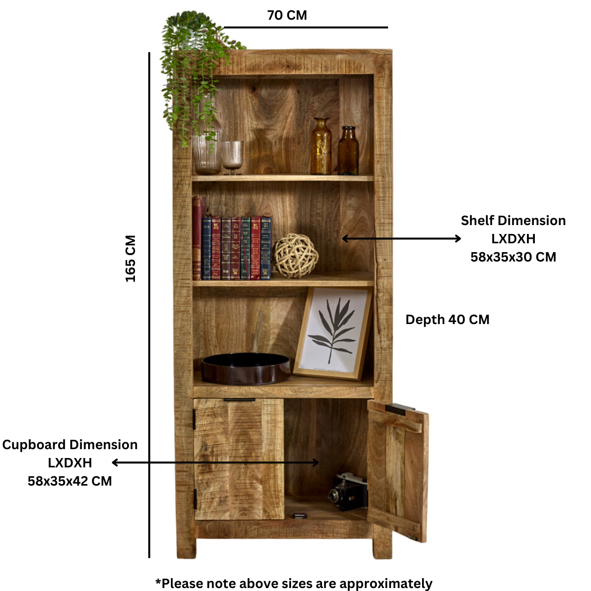 Solid Reclaimed Wood Bookcase With 2 Doors - Surrey
