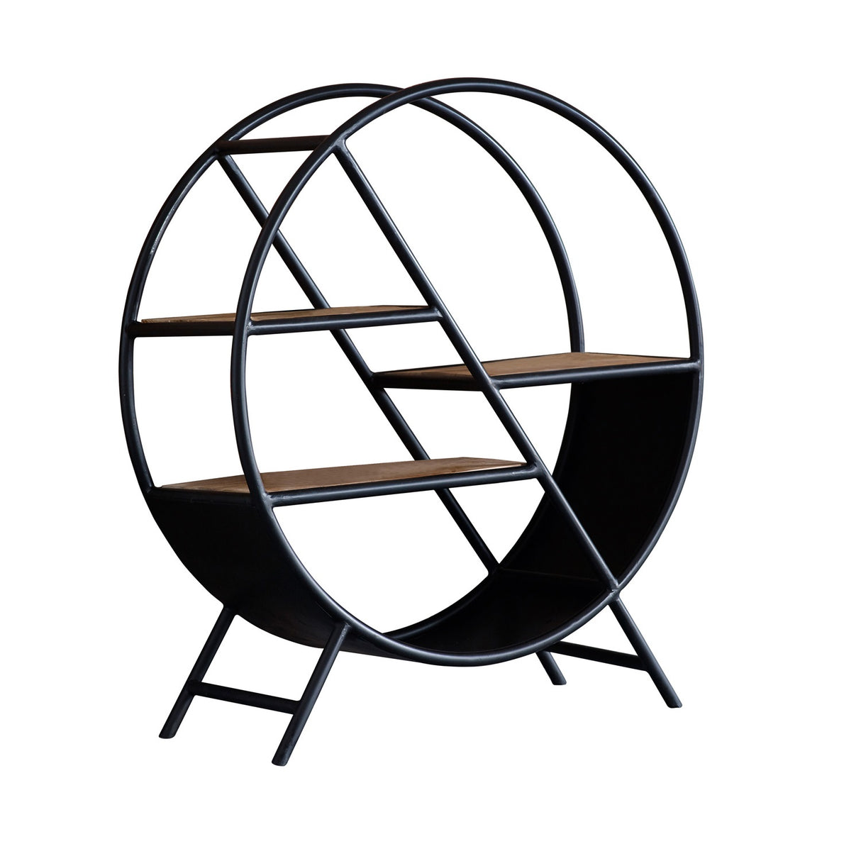 Solid Reclaimed Wood Bookcase Round With Metal Frame - Cosmo Industrial