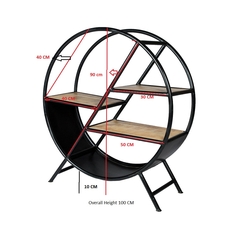 Solid Reclaimed Wood Bookcase Round With Metal Frame - Cosmo Industrial