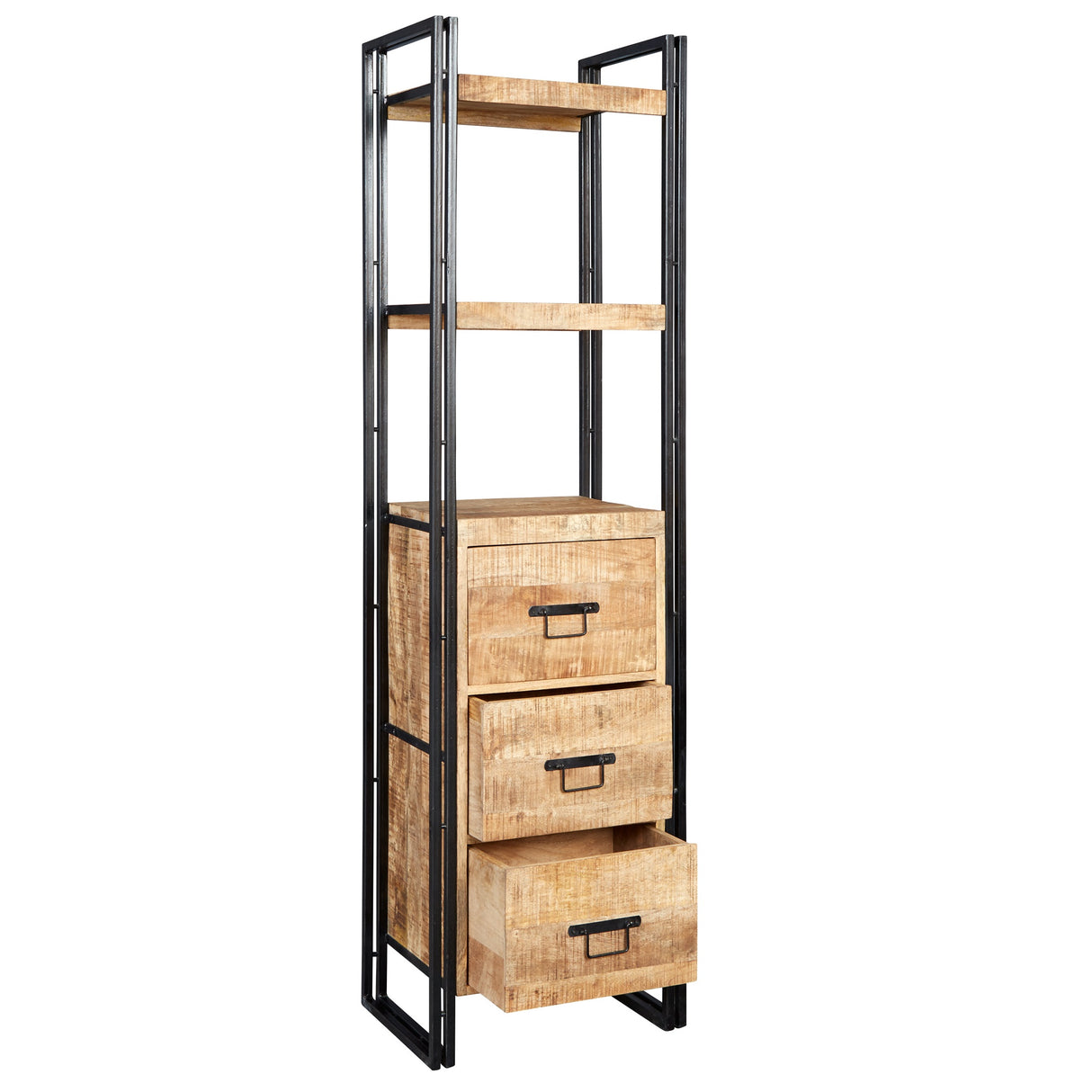 Solid Reclaimed Wood Bookcase With 3 Drawers - Cosmo Industrial